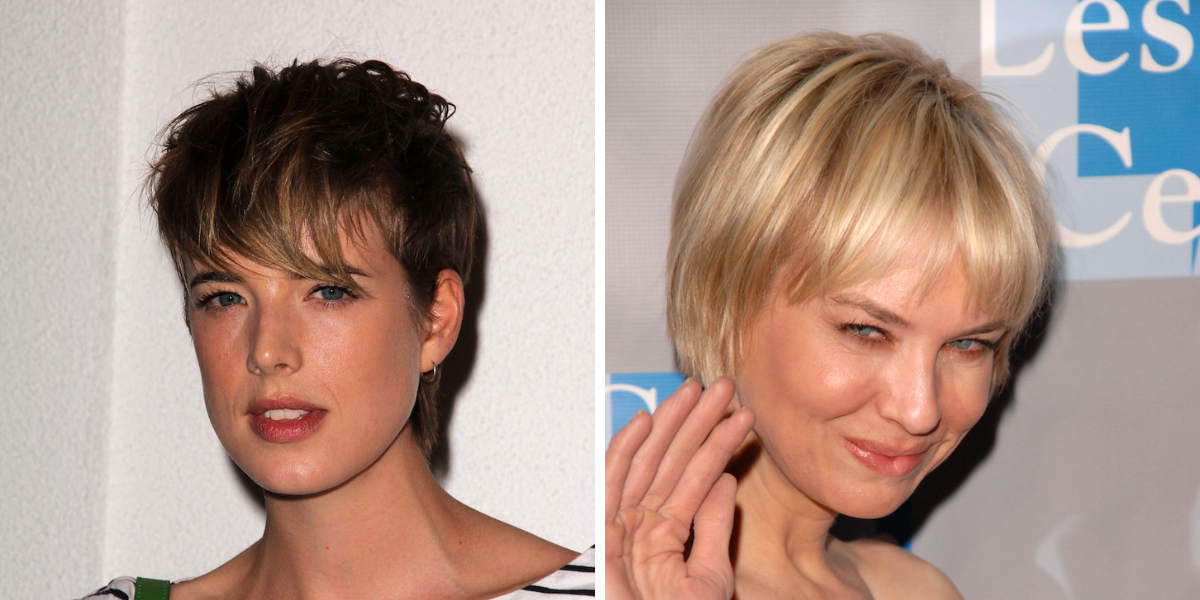 Shaggy pixie cut with brushed forward fringe